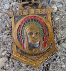 N.E. RED MEN'S COUNCIL CELLULOID PINBACK WITH WATCH FOB--INDIAN IMAGE & FISH