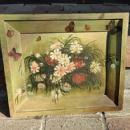 EARLY FOLK ART PAINTING ON BOARD-FLOWERS