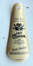 CELLULOID SHOE HORN - J & T COUSINS, PHILADELPHIA