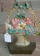PAINTED CAST IRON BASKET OF FLOWERS DOORSTOP