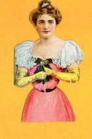 CANFIELD DRESS SHIELDS DIE-CUT TRADE CARD; PRETTY LADY