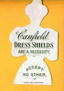 CANFIELD DRESS SHIELDS DIE-CUT TRADE CARD; PRETTY LADY