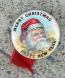 MERRY CHRISTMAS HAPPY NEW YEAR SANTA CLAUS CELLULOID PINBACK BUTTON