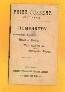 RARE PRICE CURRENT (WHOLESALE) hUMPHREYS' HOMEOPATHIC SPECIFICS BOOKLET