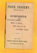 RARE PRICE CURRENT (WHOLESALE) hUMPHREYS' HOMEOPATHIC SPECIFICS BOOKLET