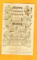 1899 CALENDAR HOYT'S GERMAN COLOGNE/RUBIFOAM DENTAL TRADE CARD-GRAPHIC