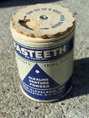 FASTEETH ALKAINE DENTURE POWDER CARDBOARD CONTAINER TIN;SAMPLE