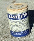 FASTEETH ALKAINE DENTURE POWDER CARDBOARD CONTAINER TIN;SAMPLE