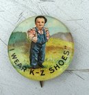 I WEAR K-Z SHOES ADVERTISING CELLULOID PINBACK-BOY IMAGE