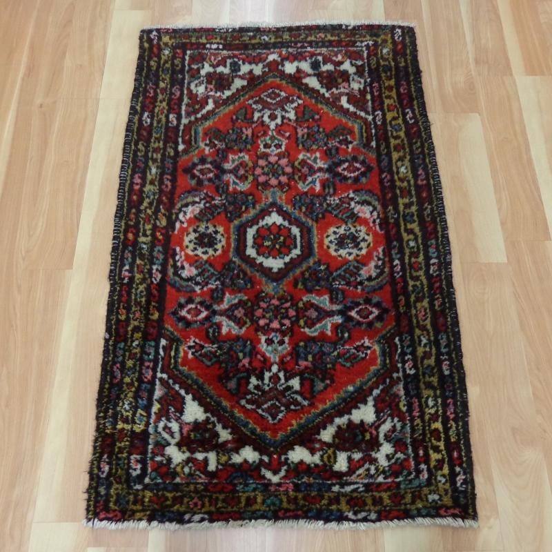 Vintage Oriental Rug 2' 4 x 3' 11 Small Red Hamedan Rug