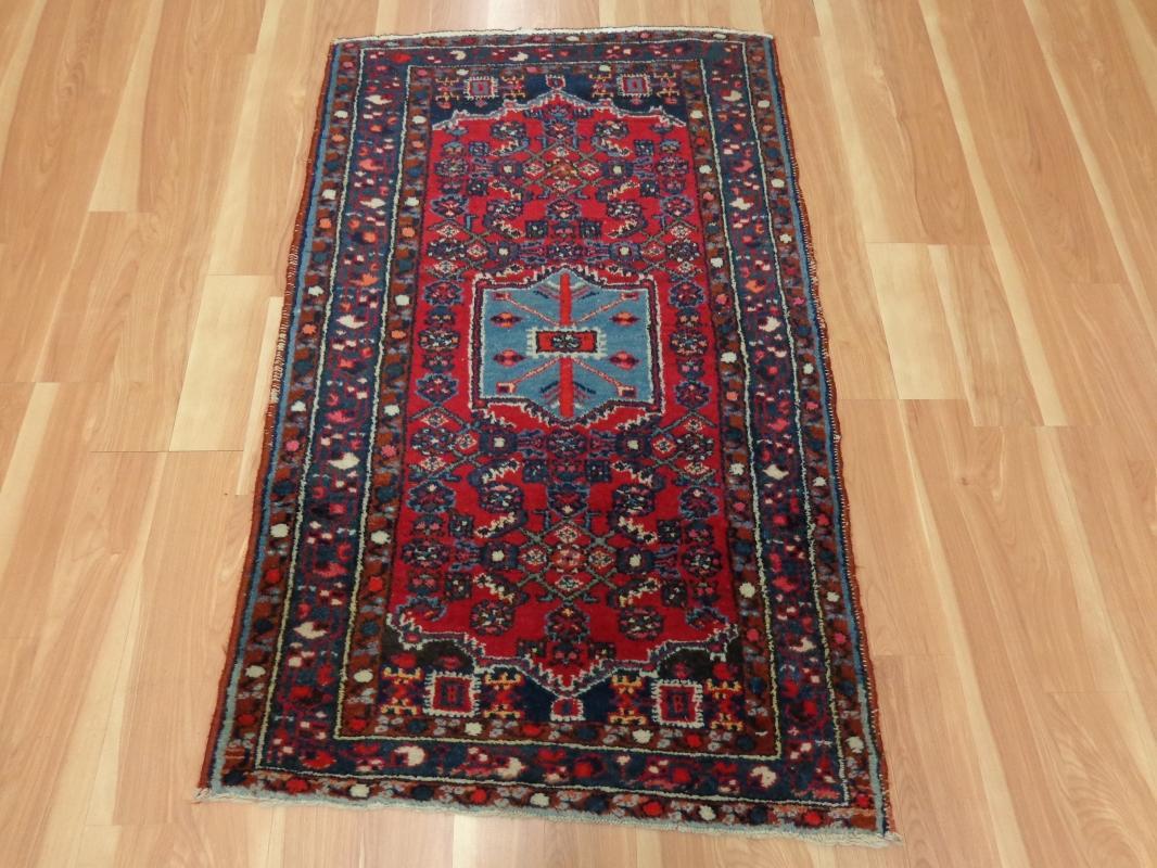 Vintage Rug Red Wool Oriental Rug 2' 8 x 4' 5 Hamedan