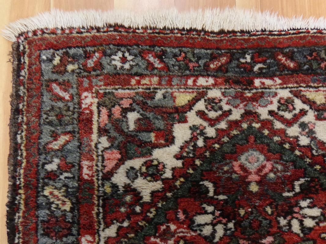 Wool Hand Knotted Rug 2' 6 x 4' 1 Red Vintage Hamedan