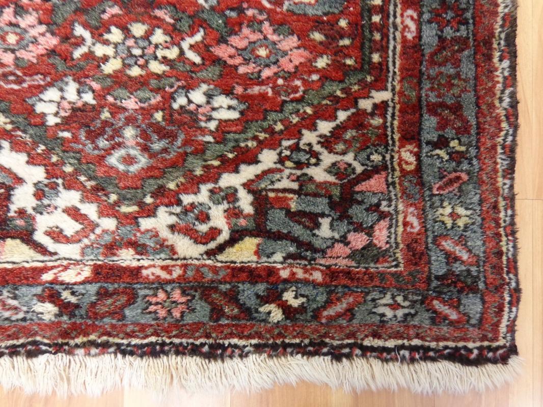 Wool Hand Knotted Rug 2' 6 x 4' 1 Red Vintage Hamedan