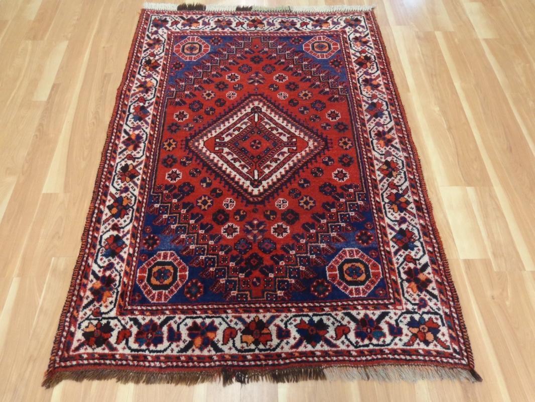 Tribal Boho Decor Vintage Rug Wool Blue Oriental Rug 3' 11 x 5' 8 Shiraz