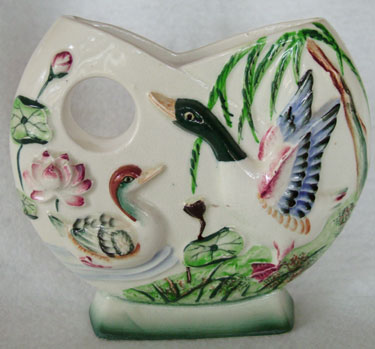 Vintage Ducks and Water Lilies Wall Pocket