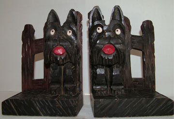 Vintage Wood Scottie Dog and Fence Bookends