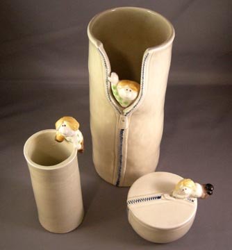Vintage Fitz and Floyd Zipper Guy 3 Piece Set
