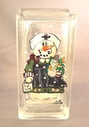 Hand Painted Snow Woman Nurse Glass Brick
