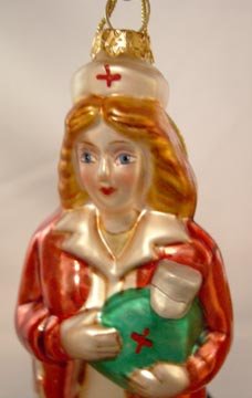 Figural Red Cross Nurse Glass Ornament