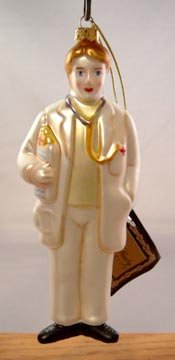 Figural Red Cross Doctor or Male Nurse Glass Ornament