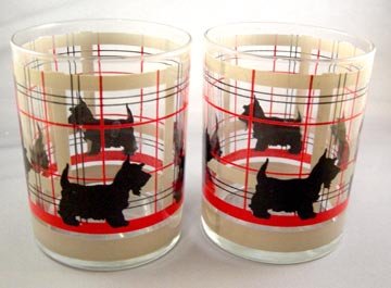 Pair of Unusual Scottie Dog High Ball Glasses