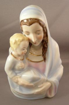 Vintage Unusual Brown Haired Madonna and Infant Head Vase Planter