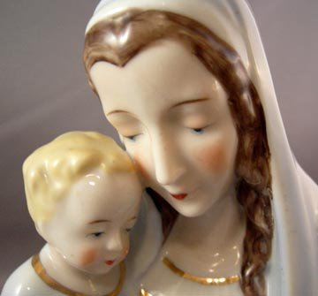 Vintage Unusual Brown Haired Madonna and Infant Head Vase Planter