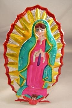 Virgin of Guadalupe Punch Tin Candle Holder