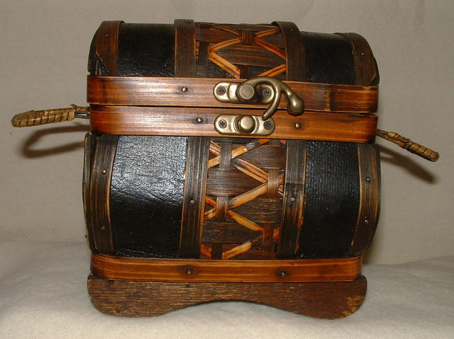 Wicker, Wood, and Leather Decorative Box