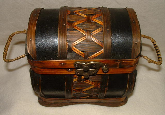 Wicker, Wood, and Leather Decorative Box