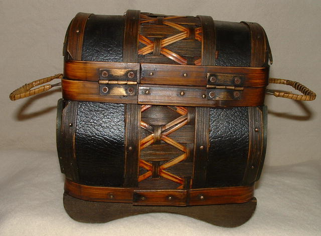 Wicker, Wood, and Leather Decorative Box