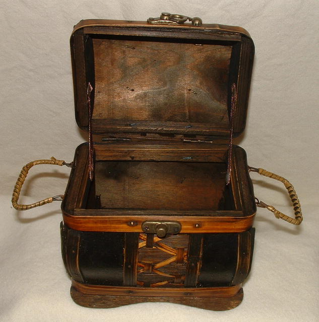 Wicker, Wood, and Leather Decorative Box