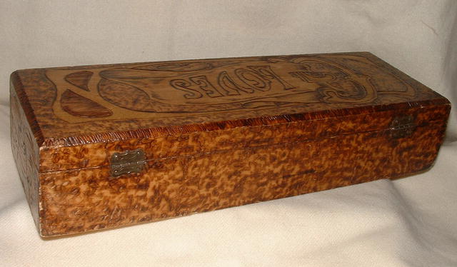 Antique Flemish Art Pyrography Glove Box