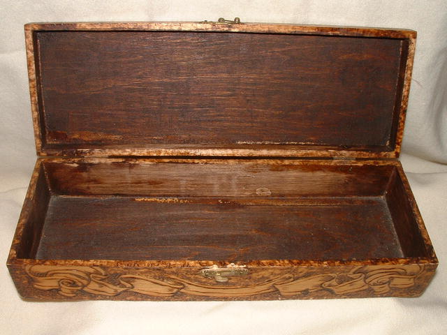 Antique Flemish Art Pyrography Glove Box