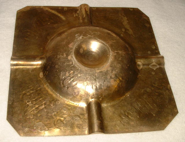 Antique Engraved Brass Square Ashtray