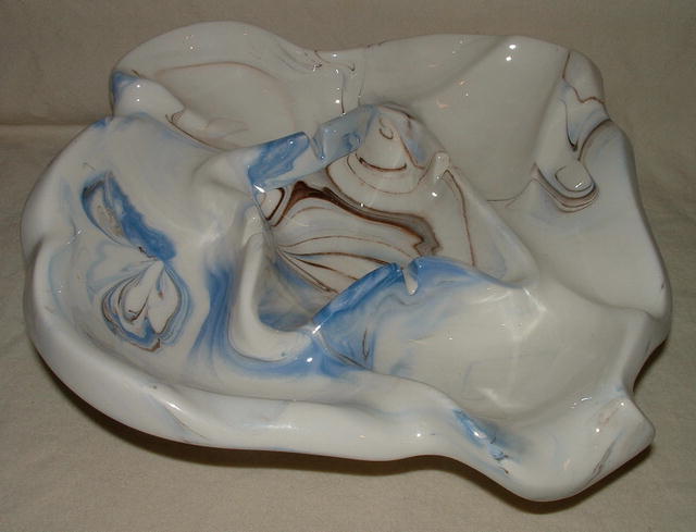 1979 Signed White/Blue/Brown Ceramic Ashtray