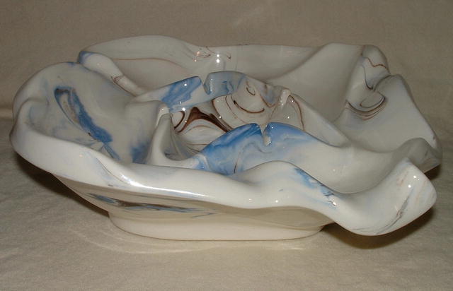 1979 Signed White/Blue/Brown Ceramic Ashtray
