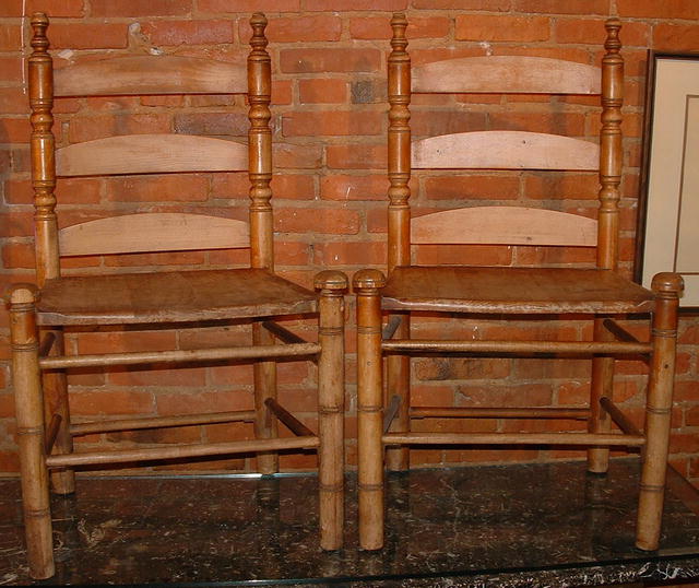 Unusual Pair of Antique Primitive Maple Side Chairs