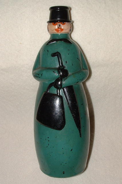 Unusual Antique Painted Bottle - Woman with Umbrella
