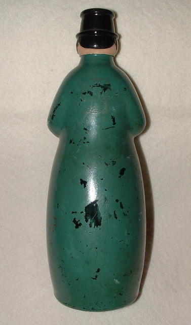 Unusual Antique Painted Bottle - Woman with Umbrella