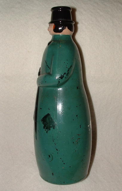Unusual Antique Painted Bottle - Woman with Umbrella
