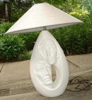 Vintage Signed Art Pottery Sculpture Lamp - Faces
