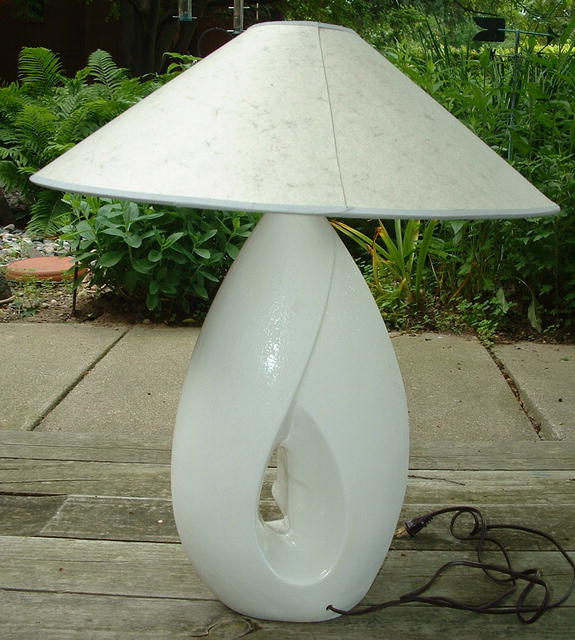 Vintage Signed Art Pottery Sculpture Lamp - Faces