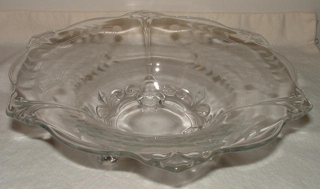 Vintage / Antique Etched Glass Footed Bowl
