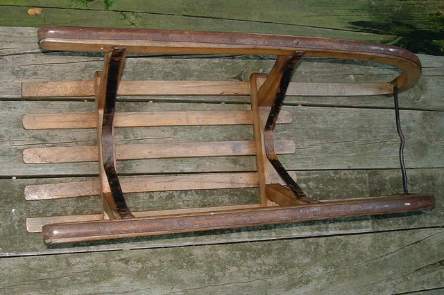 Antique Swiss Davos Hickory & Iron Bentwood Sled / Toboggan