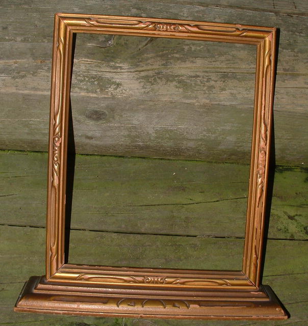 Antique Primitive 8 x 10 Carved Wooden Frame on Stand