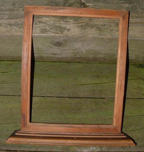 Antique Primitive 8 x 10 Carved Wooden Frame on Stand