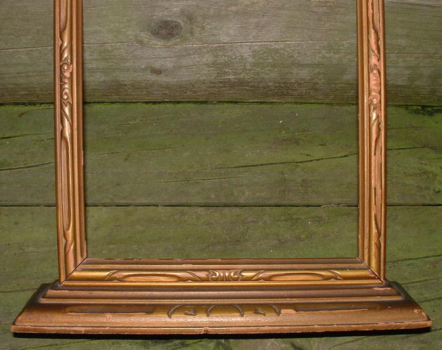 Antique Primitive 8 x 10 Carved Wooden Frame on Stand