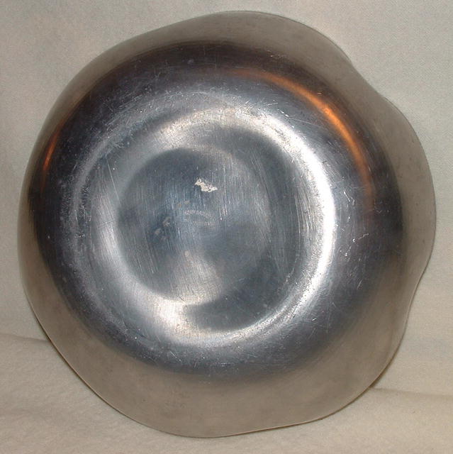 Antique Hand-Wrought Aluminum Scalloped Dish with Pansy Design