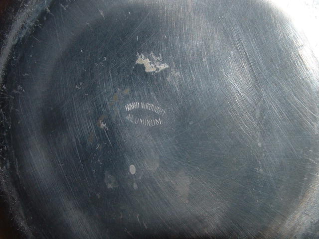 Antique Hand-Wrought Aluminum Scalloped Dish with Pansy Design